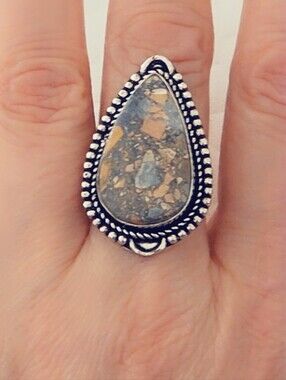 Adjustable Gemstone Statement Ring Overlay Sterling Silver Plated